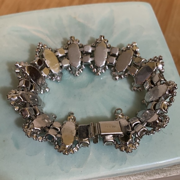 Albert Weiss Silver Vintage Rhinestone Marquise Stone Statement Wedding Bracelet - Picture 9 of 17